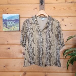 Robbie Bee 💜Vintage 100% Silk Leopard Animal Print Button Down Top Shirt Medium